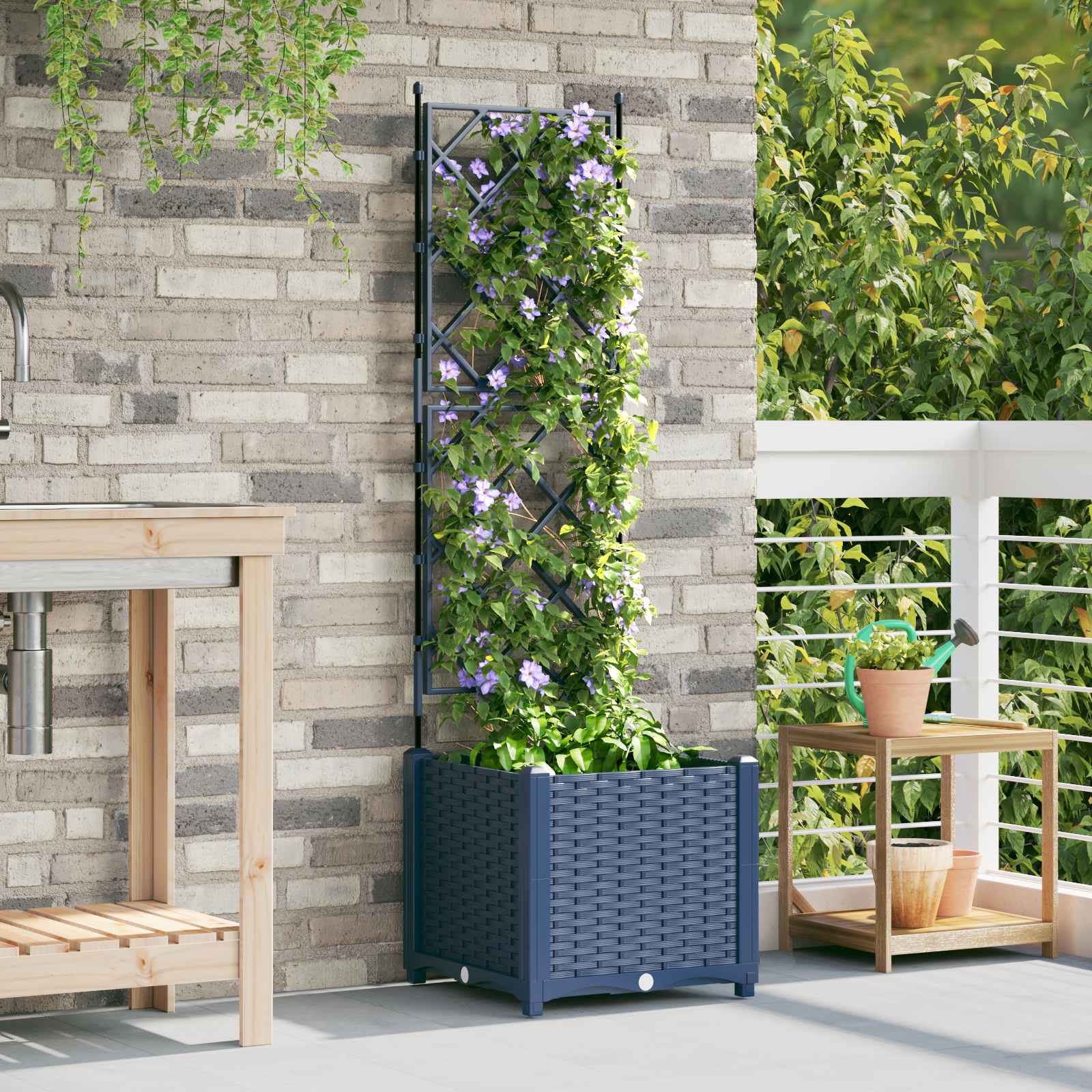 Vidaxl tuin bloempot grijs 40 x 40 x 143 cm staal