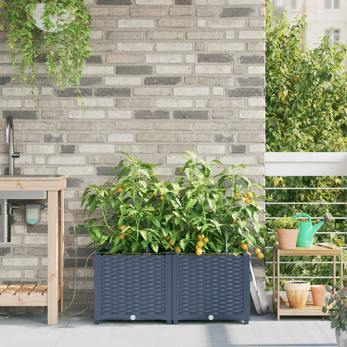 Vidaxl plantenbak 2 st grijs 80 x 40 x 37,5 cm pp
