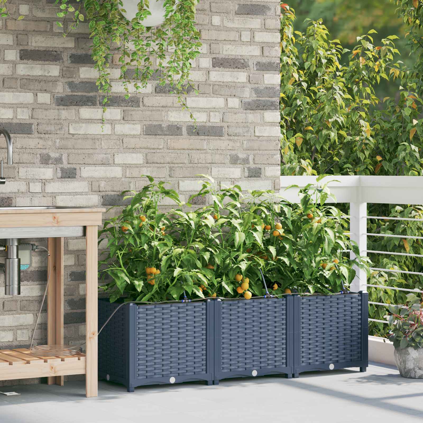 Vidaxl plantenbak 3 st grijs 120 x 40 x 37,5 cm pp