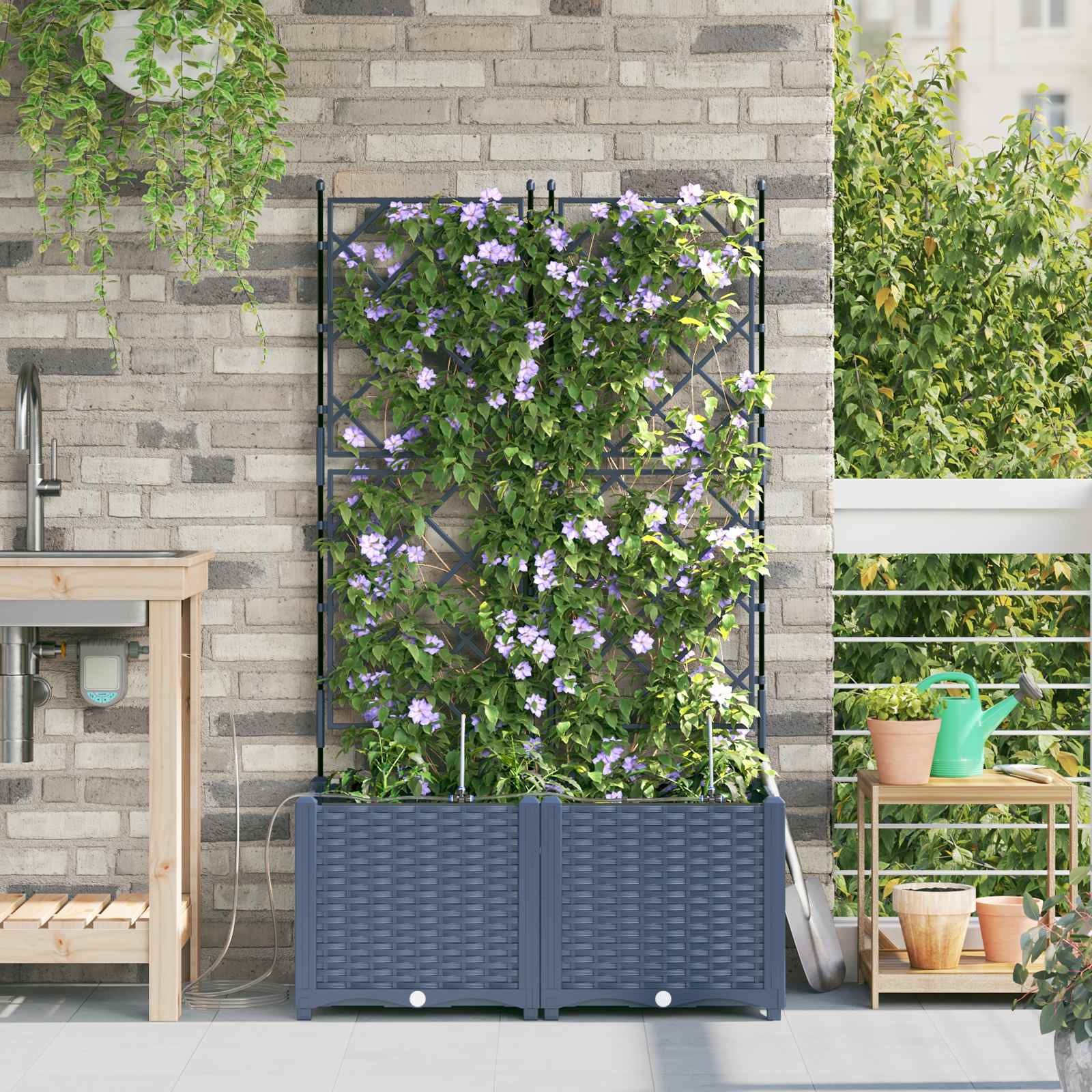 Vidaxl plantenbak 2 st grijs 80 x 40 x 142 cm pp