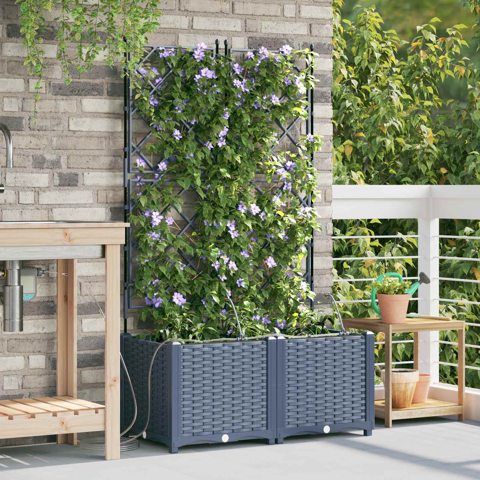 Vidaxl plantenbak 2 st grijs 80 x 40 x 142 cm pp