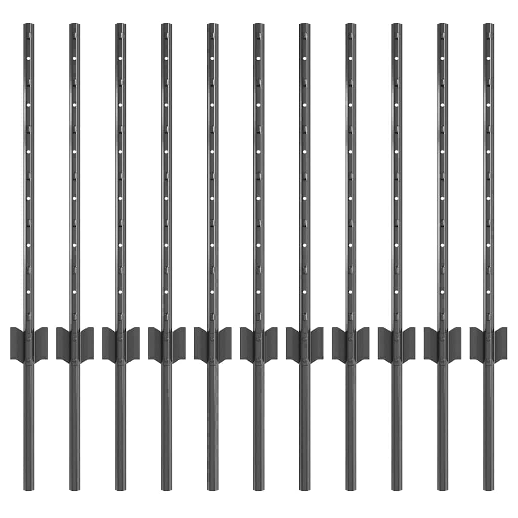 Vidaxl afrasteringspaal 11 pcs grijs 60 cm staal