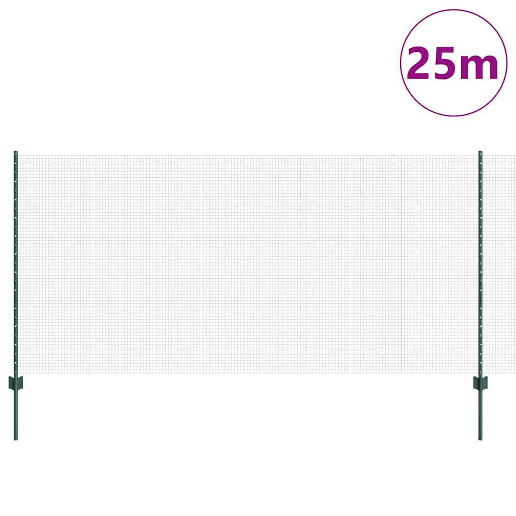 Vidaxl hek met paal groen 1,2 x 25 m staal en pvc