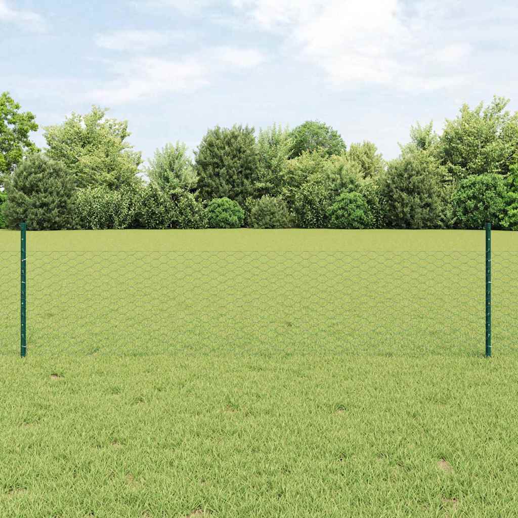 Vidaxl hek met paal groen 0,5 x 10 m staal en pvc