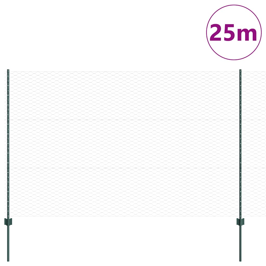 Vidaxl hek met paal groen 1,5 x 25 m staal