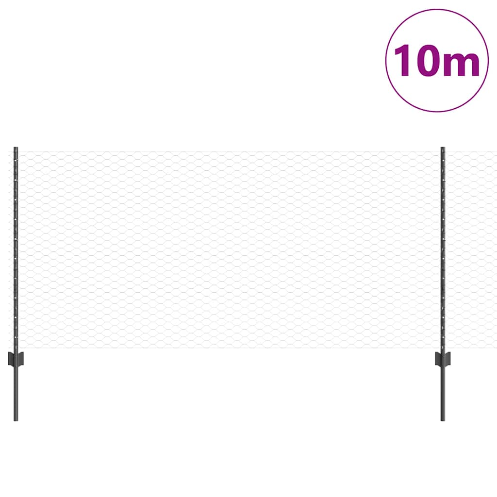 Vidaxl hek met paal grijs 1 x 10 m staal en pvc