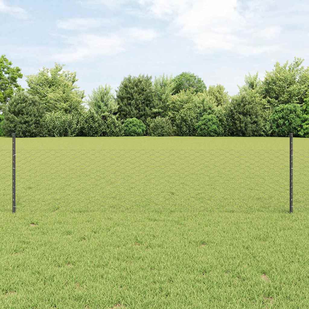 Vidaxl hek met paal grijs 0,5 x 25 m staal