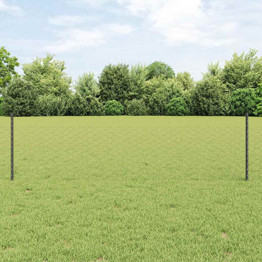 Vidaxl hek met paal grijs 0,5 x 25 m staal
