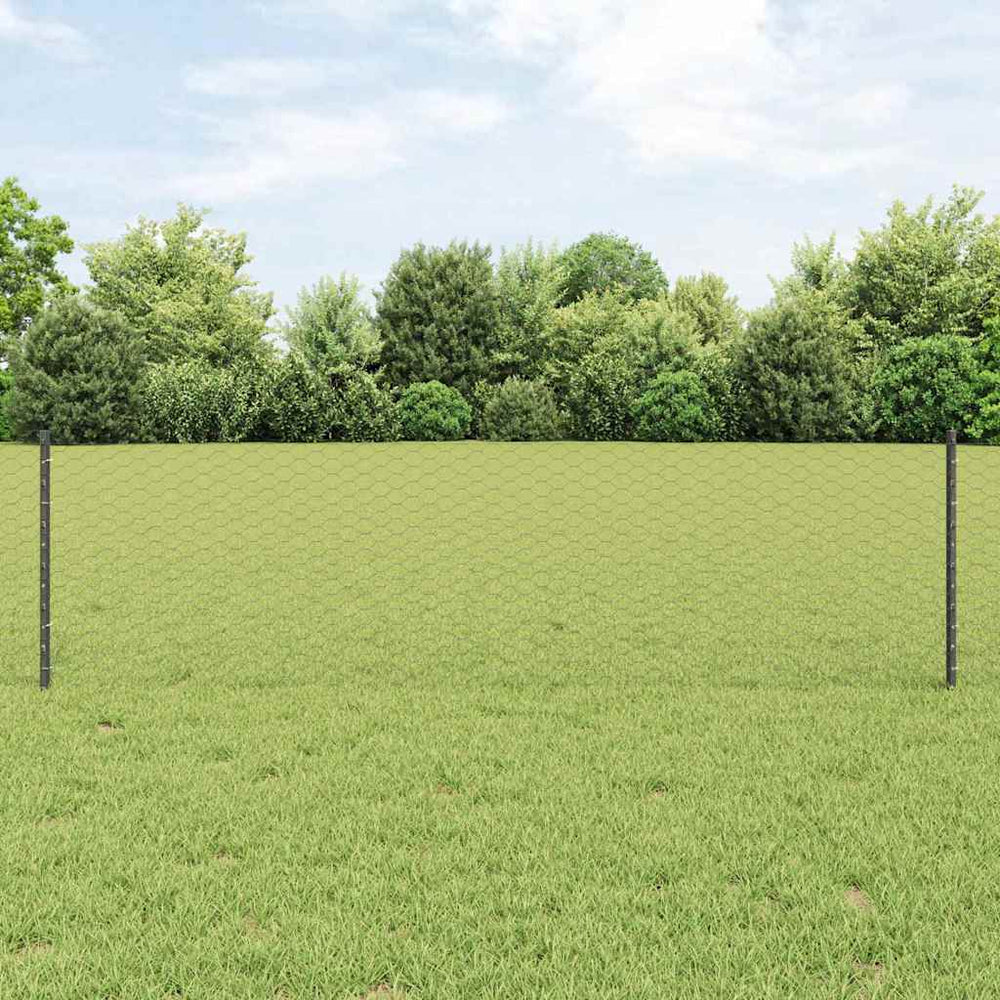 Vidaxl hek met paal grijs 0,6 x 25 m staal en pvc