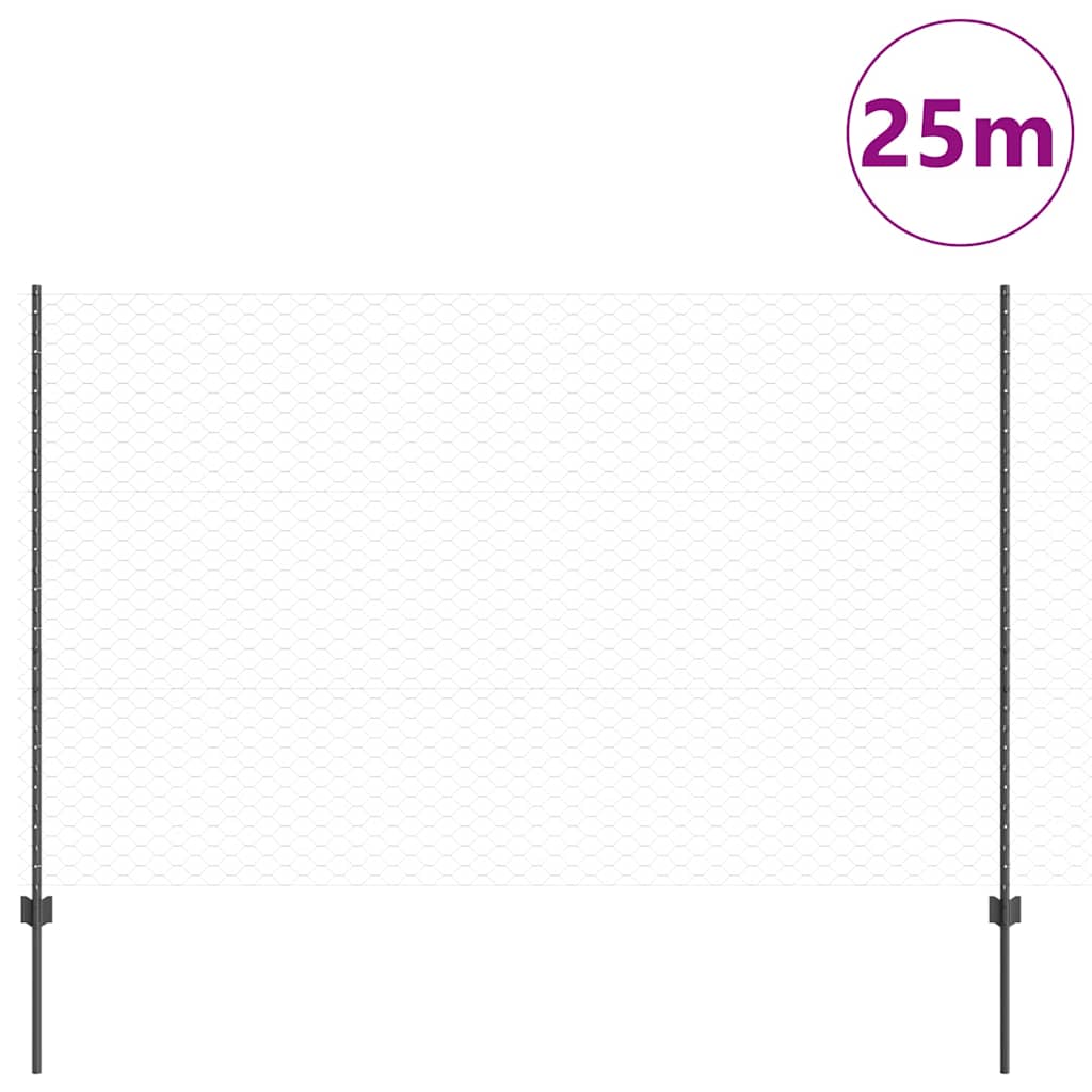Vidaxl hek met paal grijs 1,5 x 25 m staal