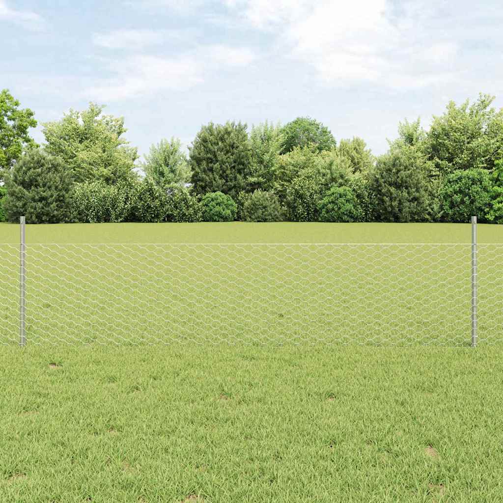 Vidaxl hek met paal zilver 0,5 x 25 m staal