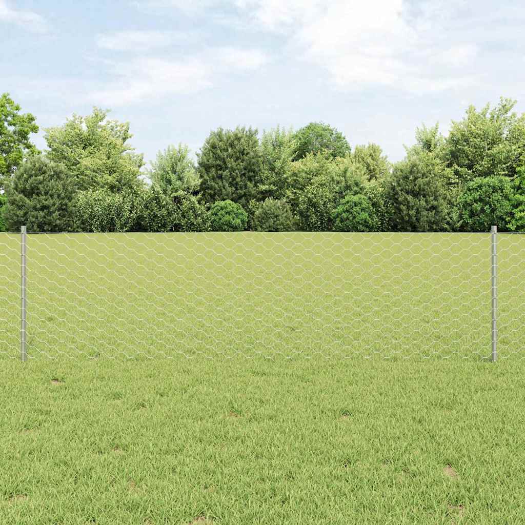 Vidaxl hek met paal zilver 0,6 x 50 m staal