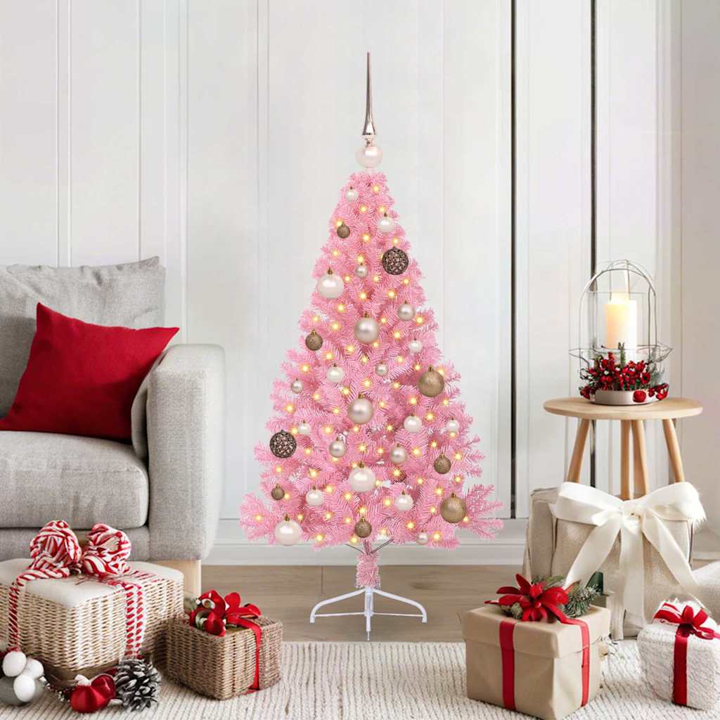 Vidaxl kunstmatig voorverlicht kerstboom met 150 led roze 120 cm pvc