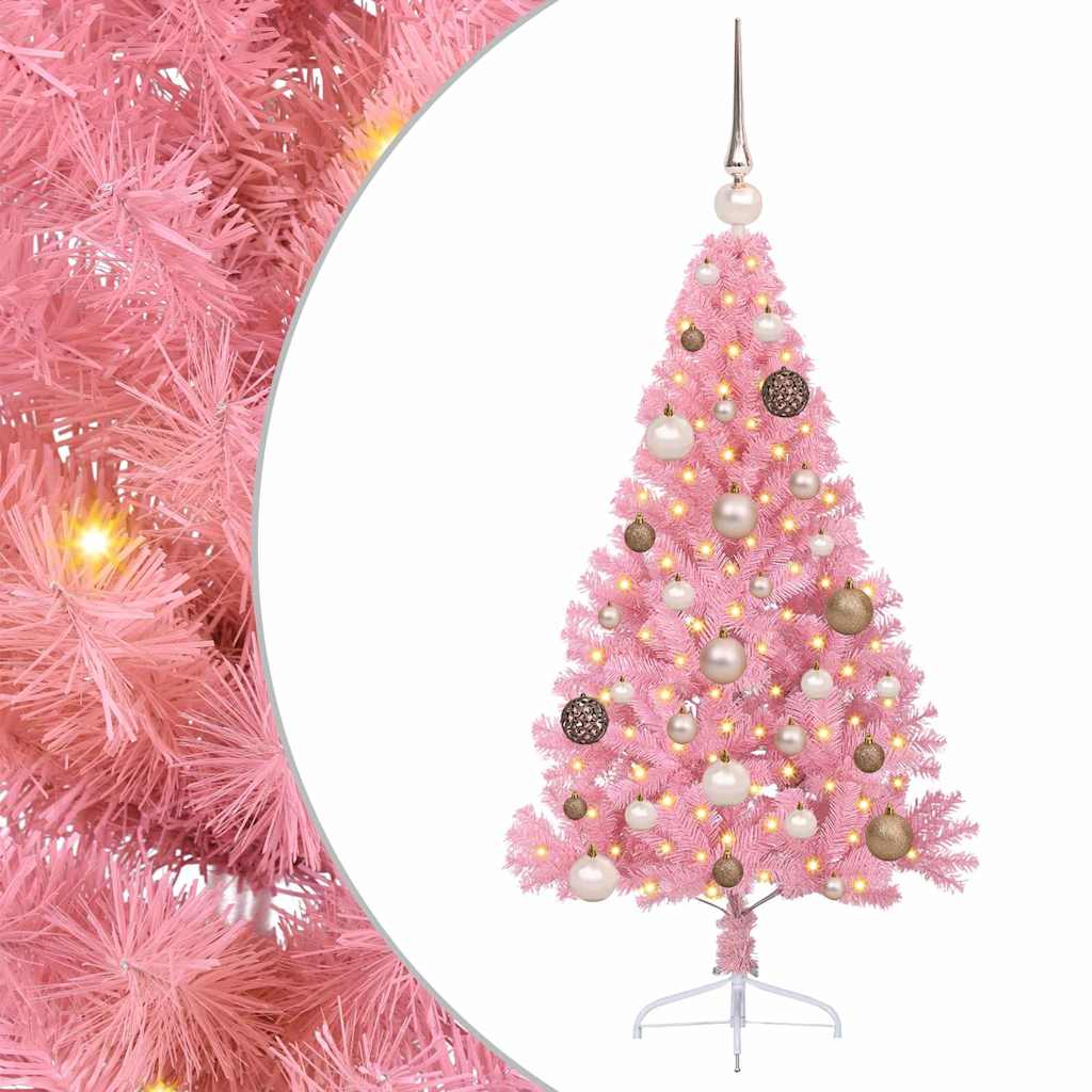 Vidaxl kunstmatig voorverlicht kerstboom met 150 led roze 120 cm pvc