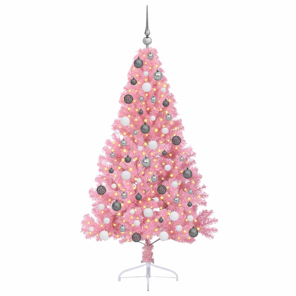 Vidaxl kunstmatig voorverlicht kerstboom met 300 led roze 180 cm pvc