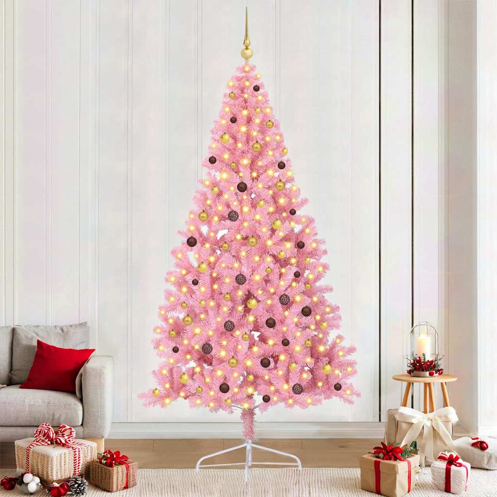 Vidaxl kunstmatig voorverlicht kerstboom met 300 led roze 240 cm pvc