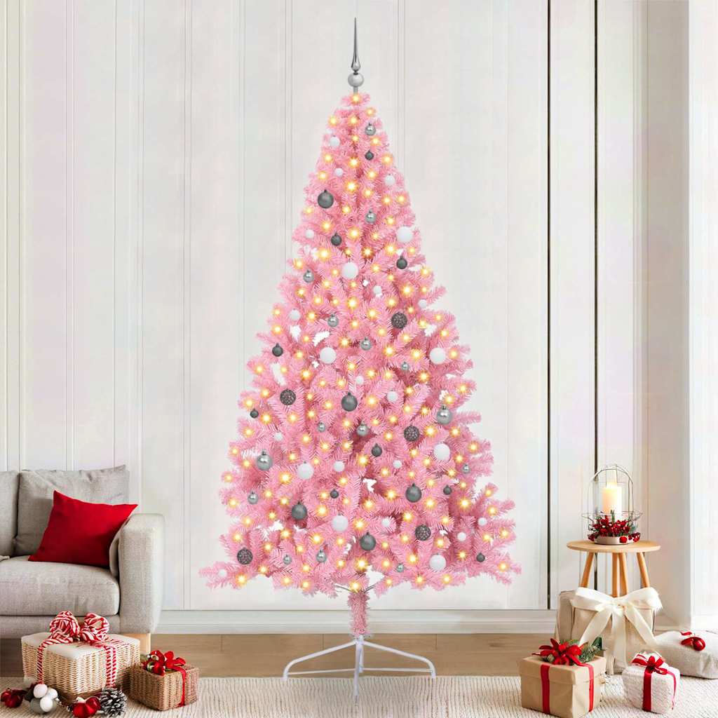 Vidaxl kunstmatig voorverlicht kerstboom met 300 led roze 240 cm pvc