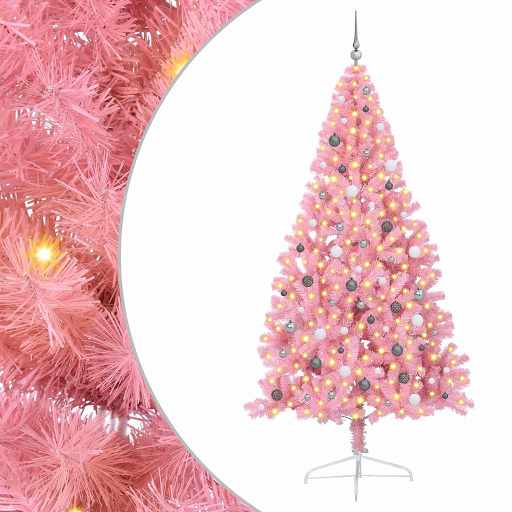 Vidaxl kunstmatig voorverlicht kerstboom met 300 led roze 240 cm pvc