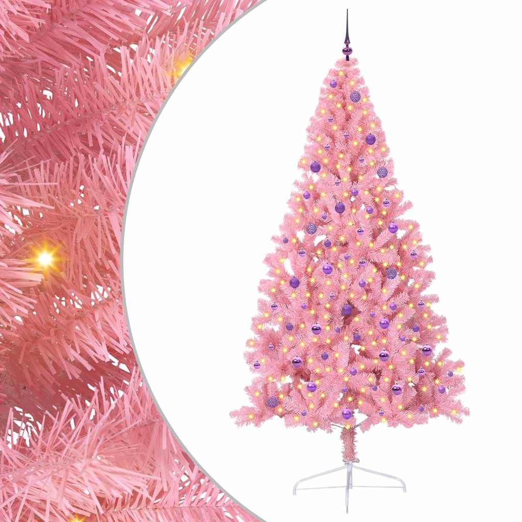 Vidaxl kunstmatig voorverlicht kerstboom met 300 led roze 240 cm pvc