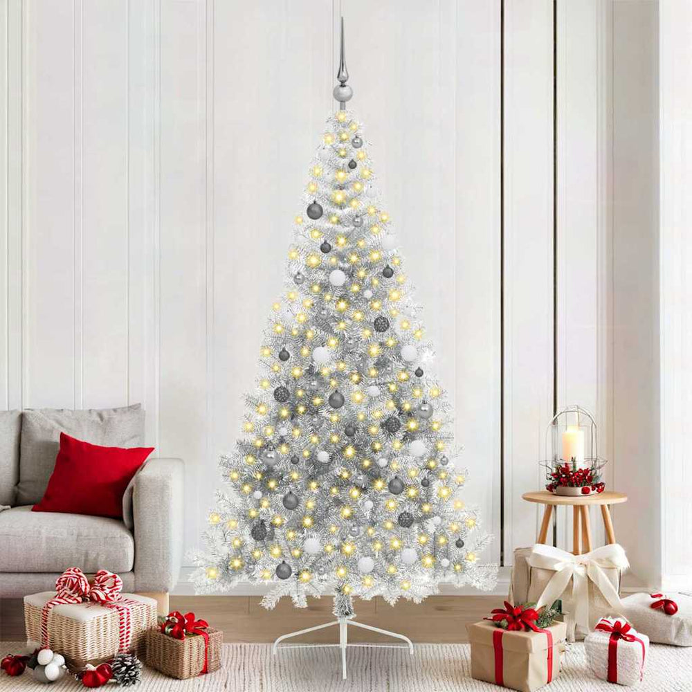 Vidaxl kunstmatig voorverlicht kerstboom met 300 led zilver 210 cm pet