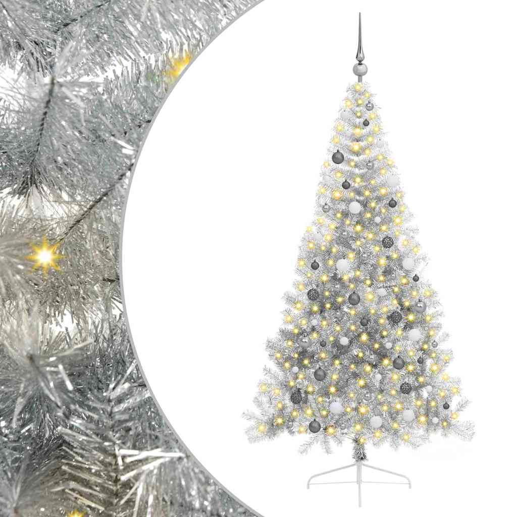 Vidaxl kunstmatig voorverlicht kerstboom met 300 led zilver 210 cm pet