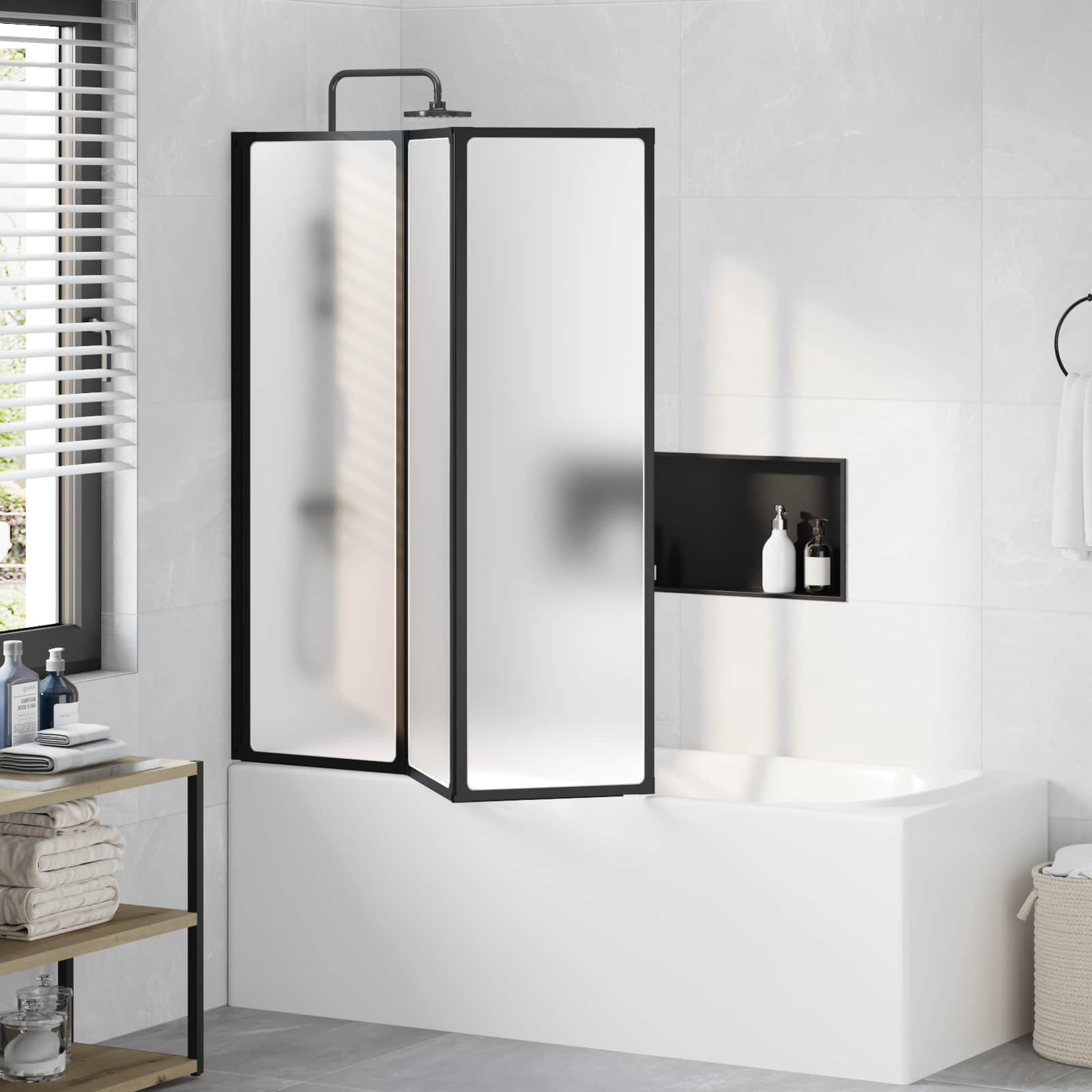 Vidaxl douchescherm zwart 132 x 2 x 140 cm aluminium en pp