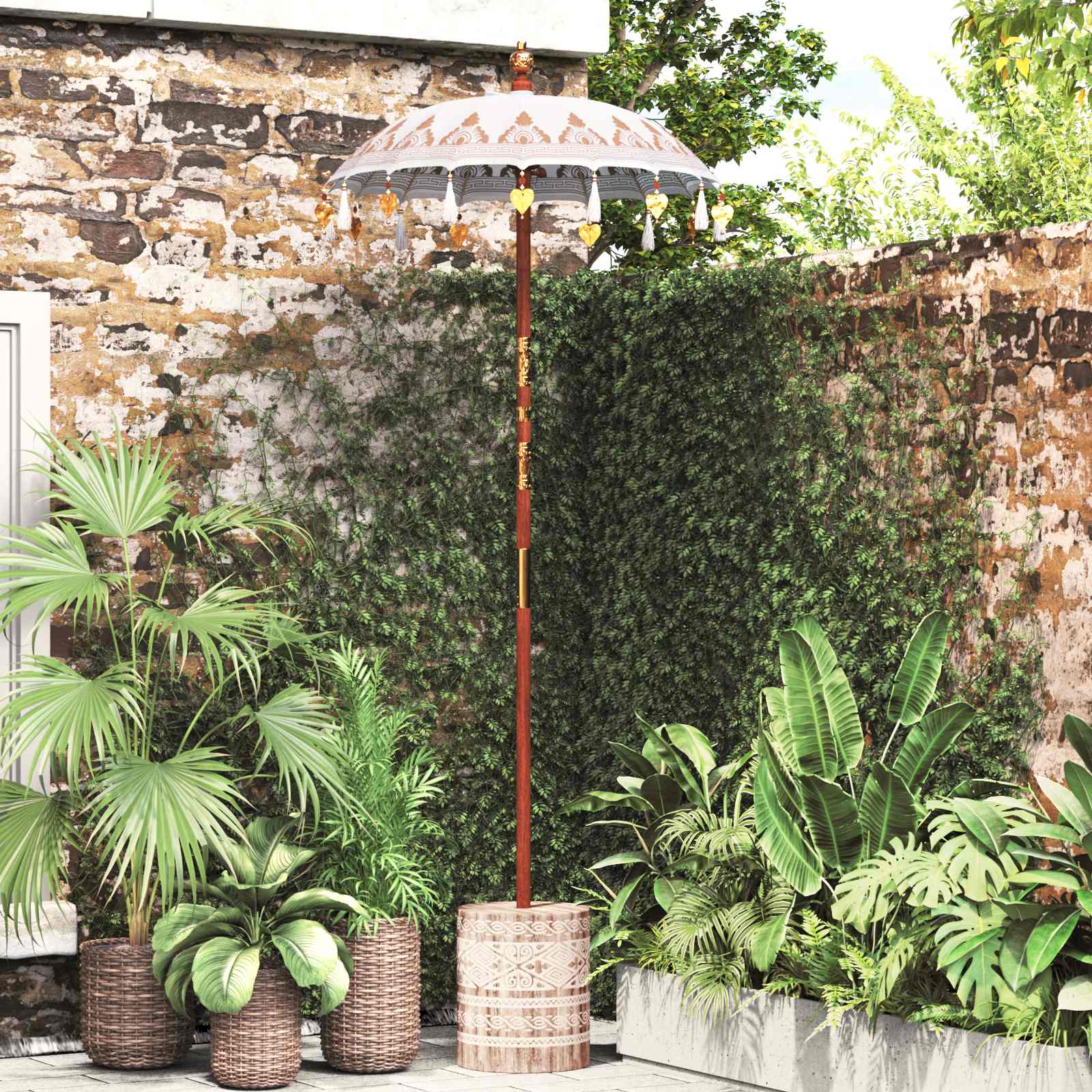Vidaxl balinese parasol met basis crème 95 x 95 x 260 cm