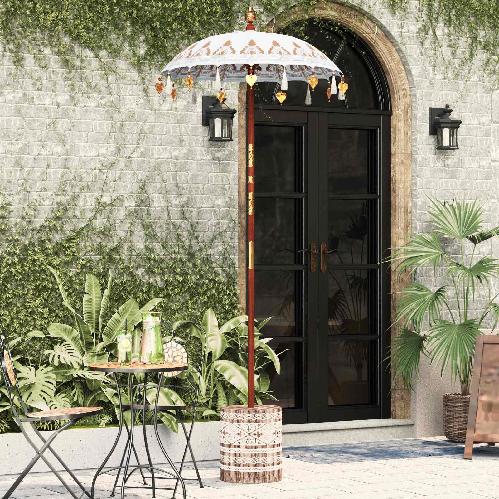 Vidaxl balinese parasol met basis crème 95 x 95 x 260 cm