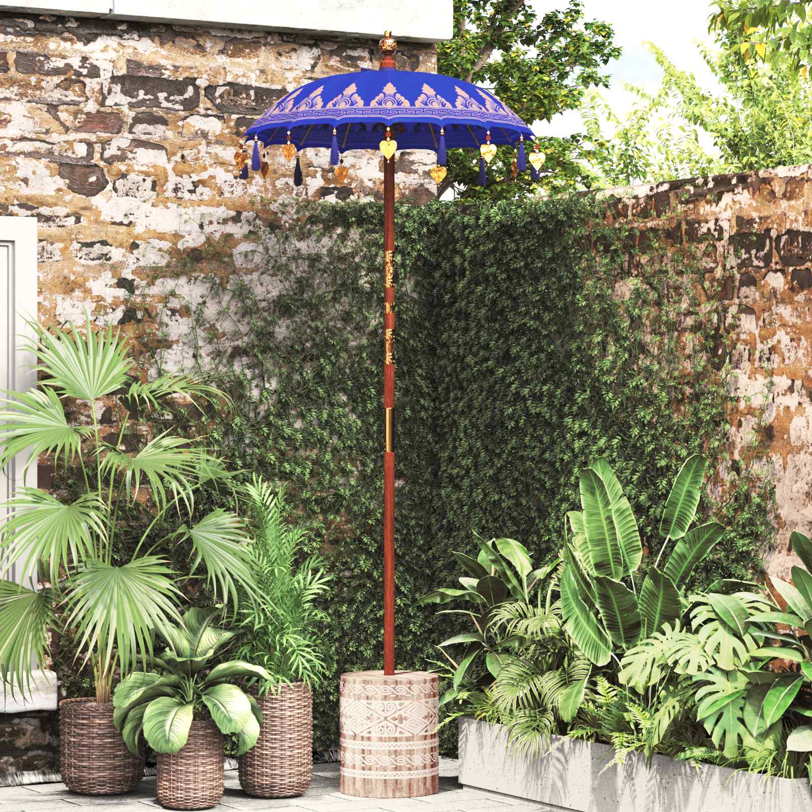 Vidaxl balinese parasol met basis blauw 95 x 95 x 260 cm