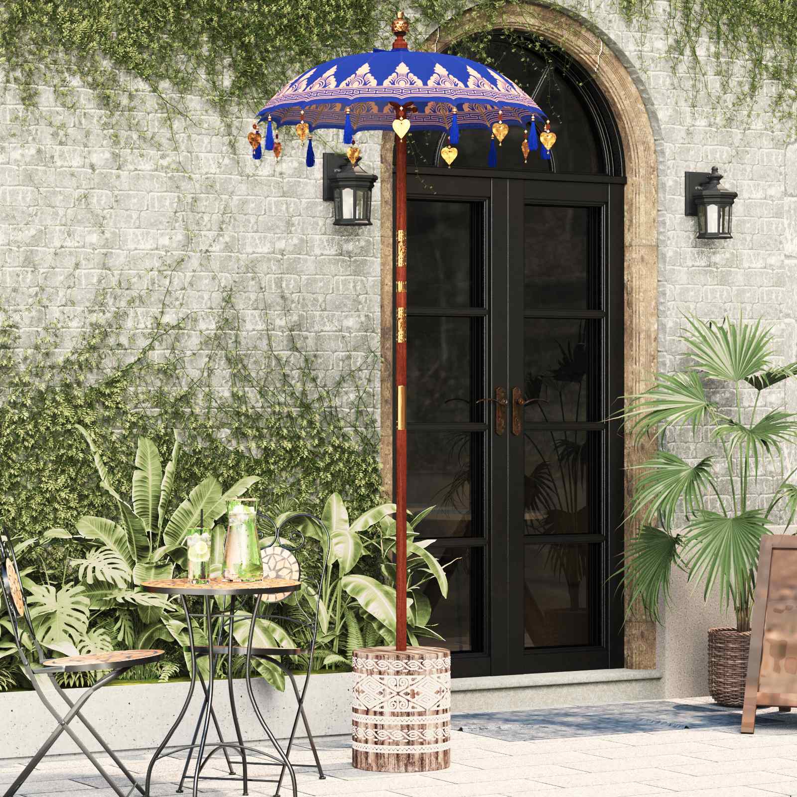 Vidaxl balinese parasol met basis blauw 95 x 95 x 260 cm