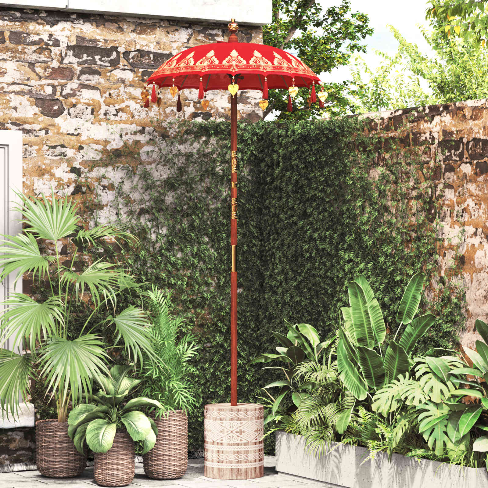 Vidaxl balinese parasol met basis rood 95 x 95 x 260 cm
