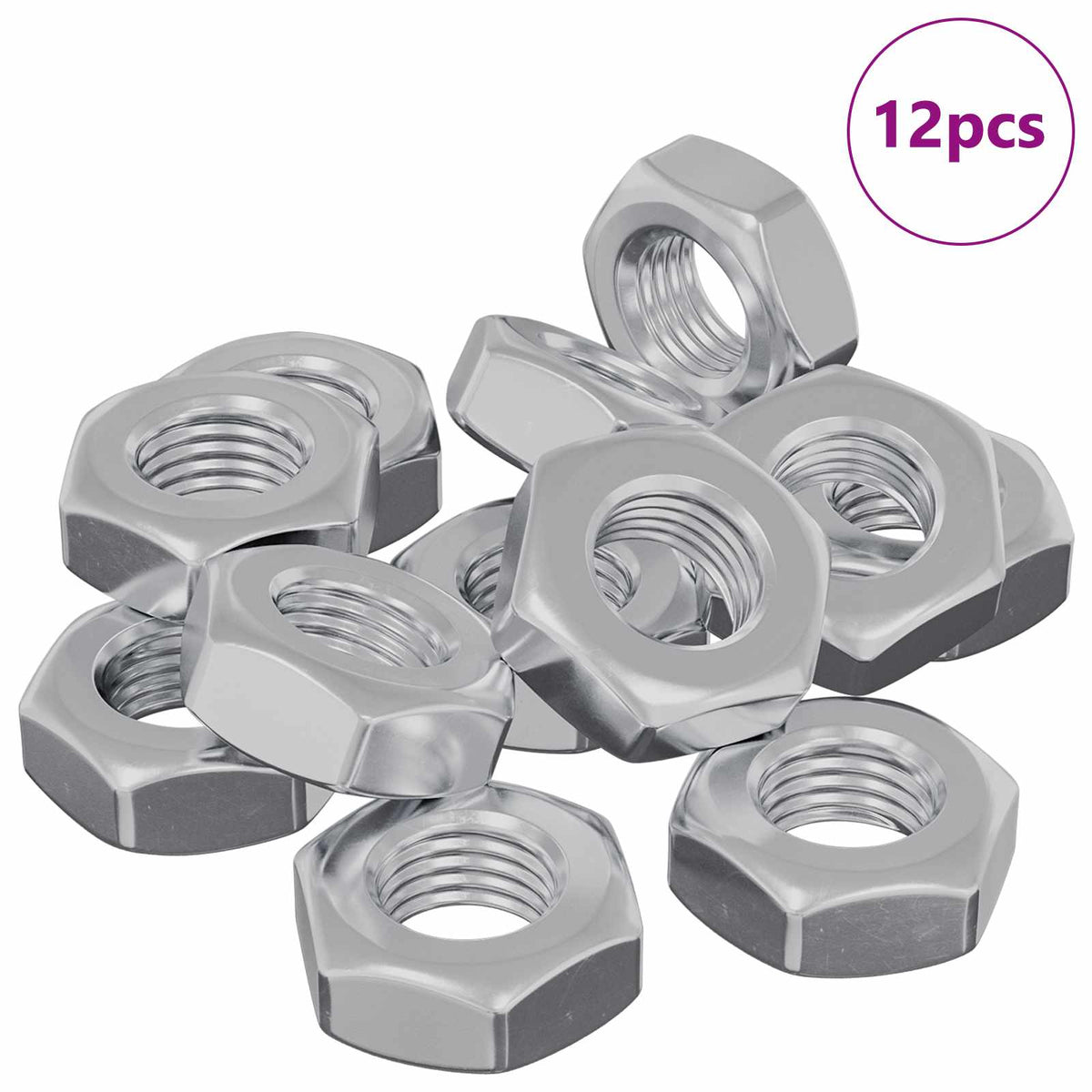 Vidaxl zeshoekige moer 12 st zilver m8 metaal