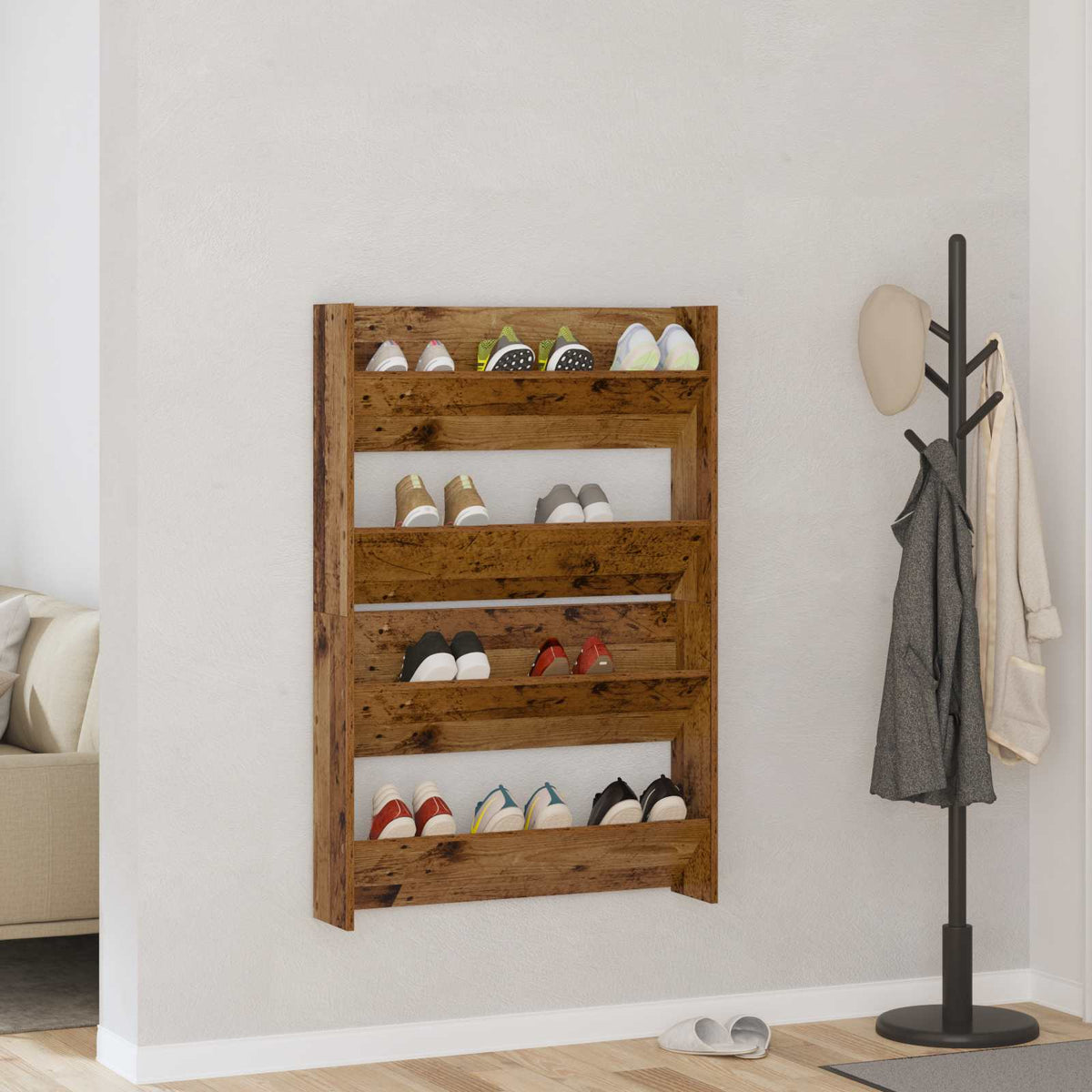 Vidaxl schoenenkast 2 st 80 x 18 x 60 cm bewerkt hout oud hout