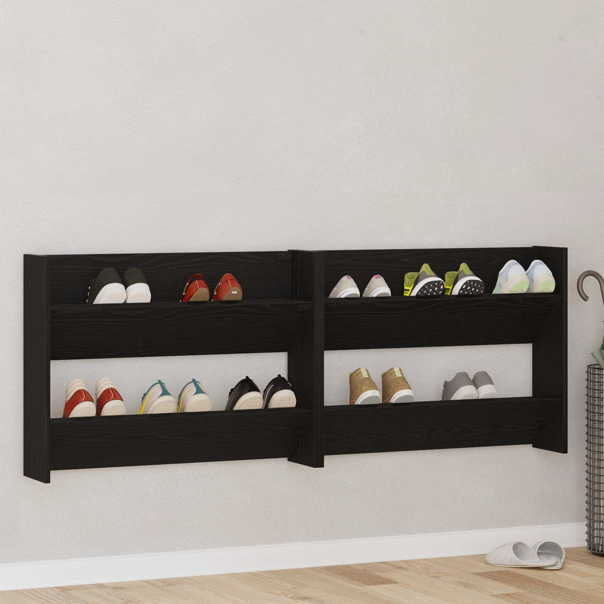 Vidaxl schoenenkast 2 st 83 x 18 x 60 cm bewerkt hout zwart eiken