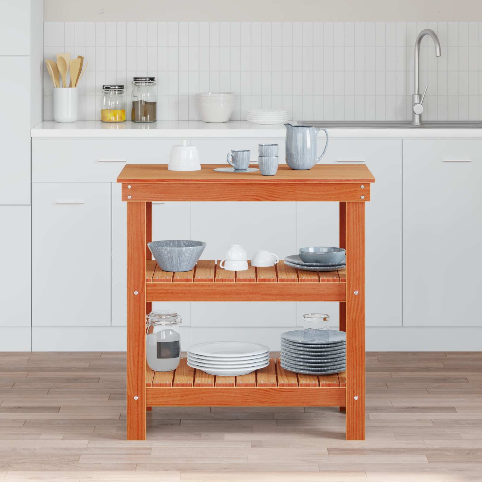 Vidaxl werkbank met plank 78,5 x 50 x 80 cm massief grenenhout
