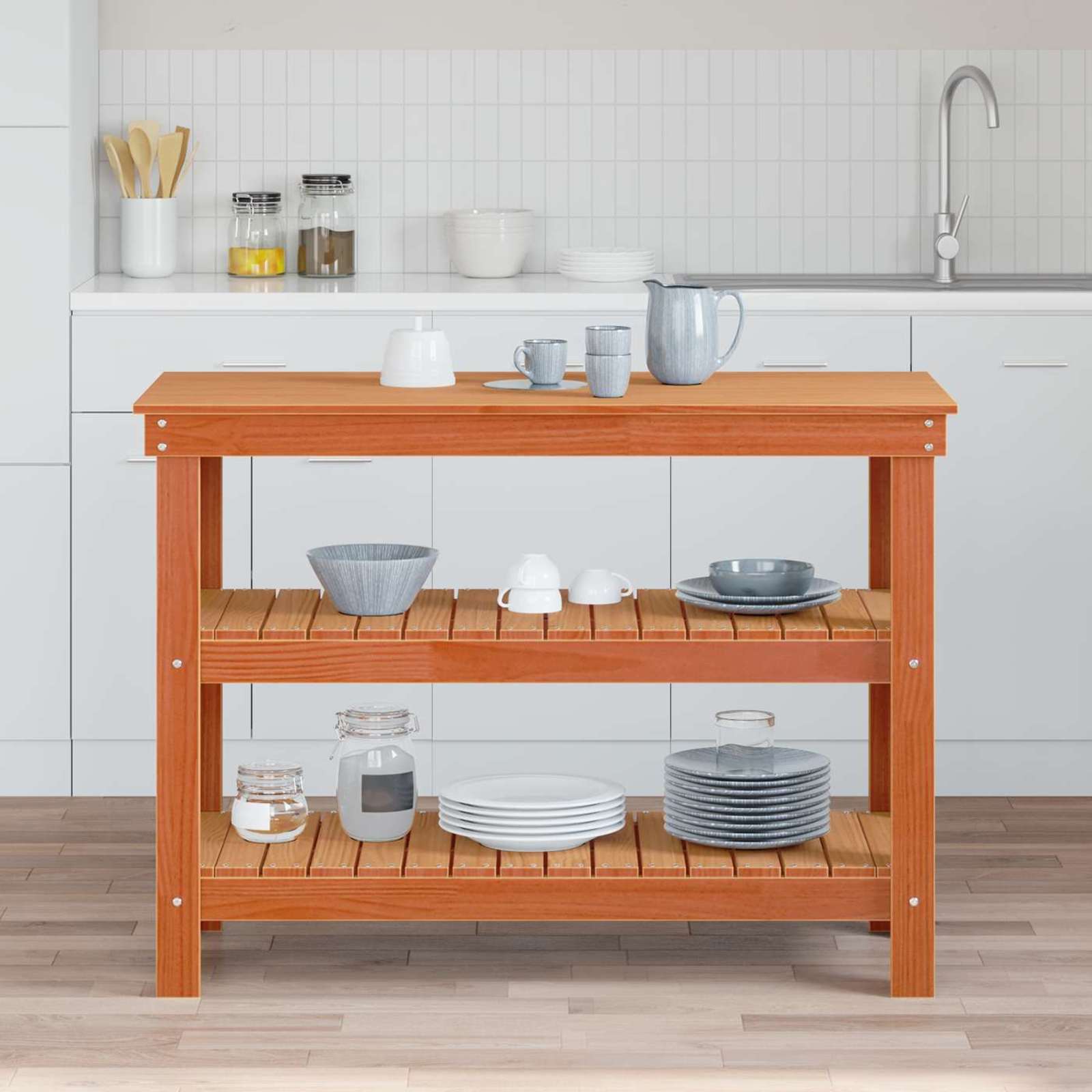 Vidaxl werkbank met plank 110,5 x 50 x 80 cm massief grenenhout