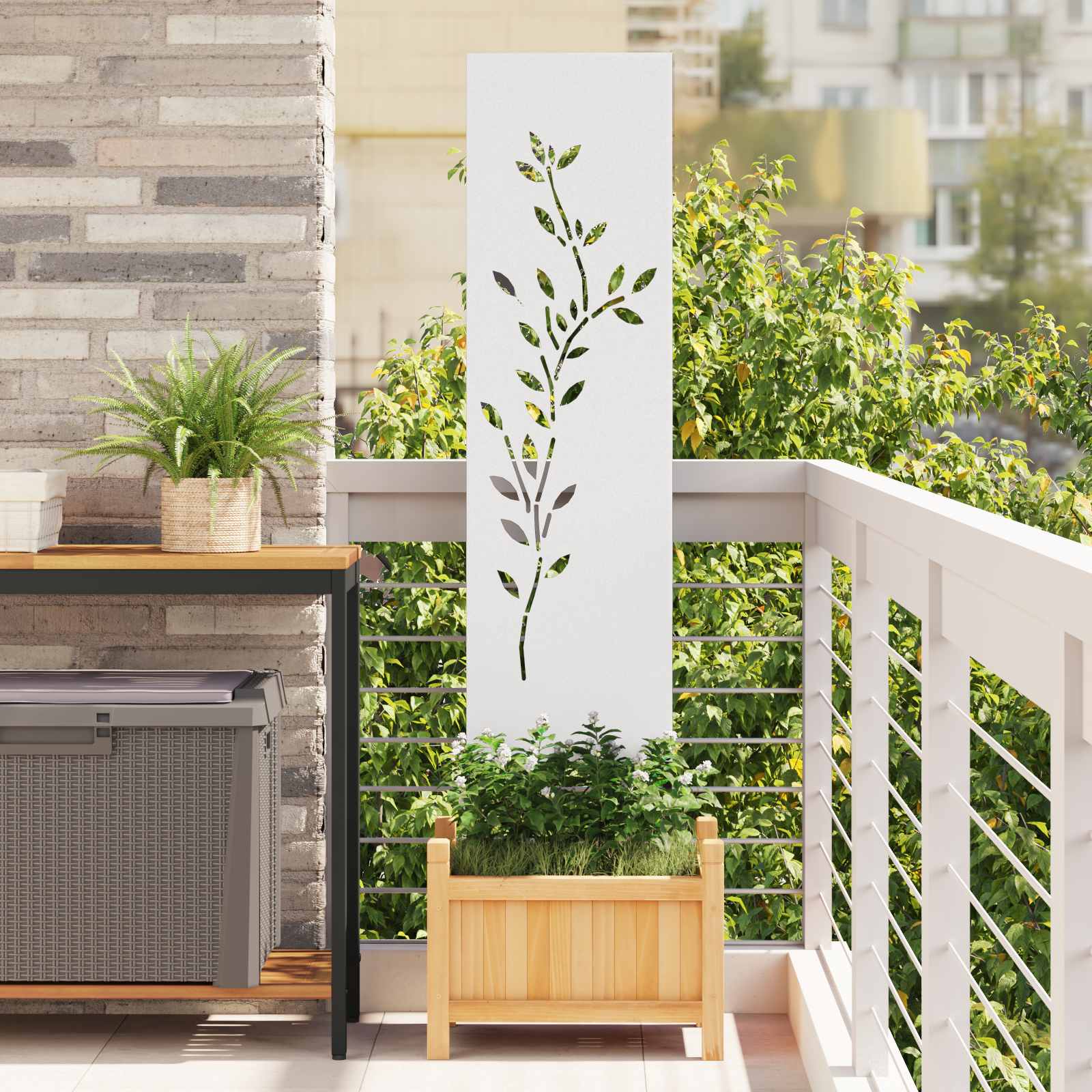 Vidaxl tuin privacy screen bloemen wit 32 x 140 cm koudgewalst staal