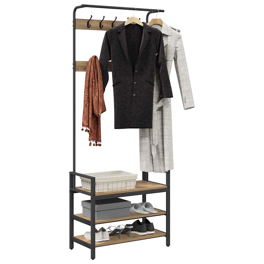Vidaxl kapstok met plank artisan eiken 75 x 34 x 184 cm bewerkt hout