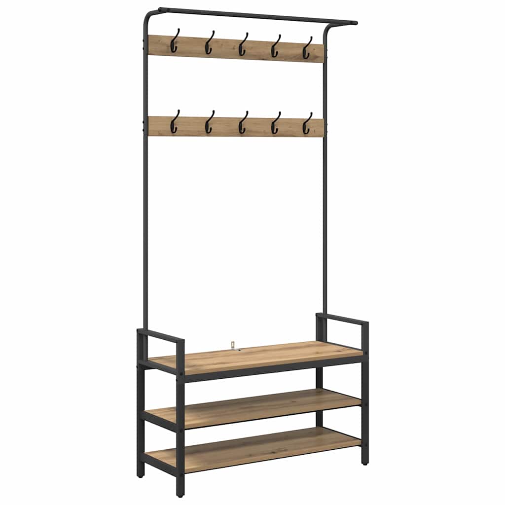Vidaxl kapstok met plank artisan eiken 95 x 34 x 184 cm bewerkt hout