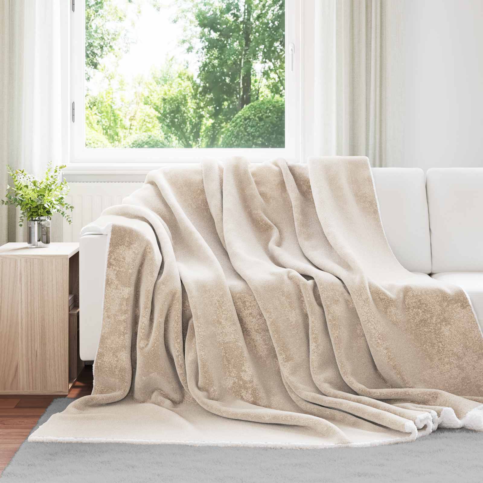 Vidaxl gooi deken beige 240 x 270 cm fleece