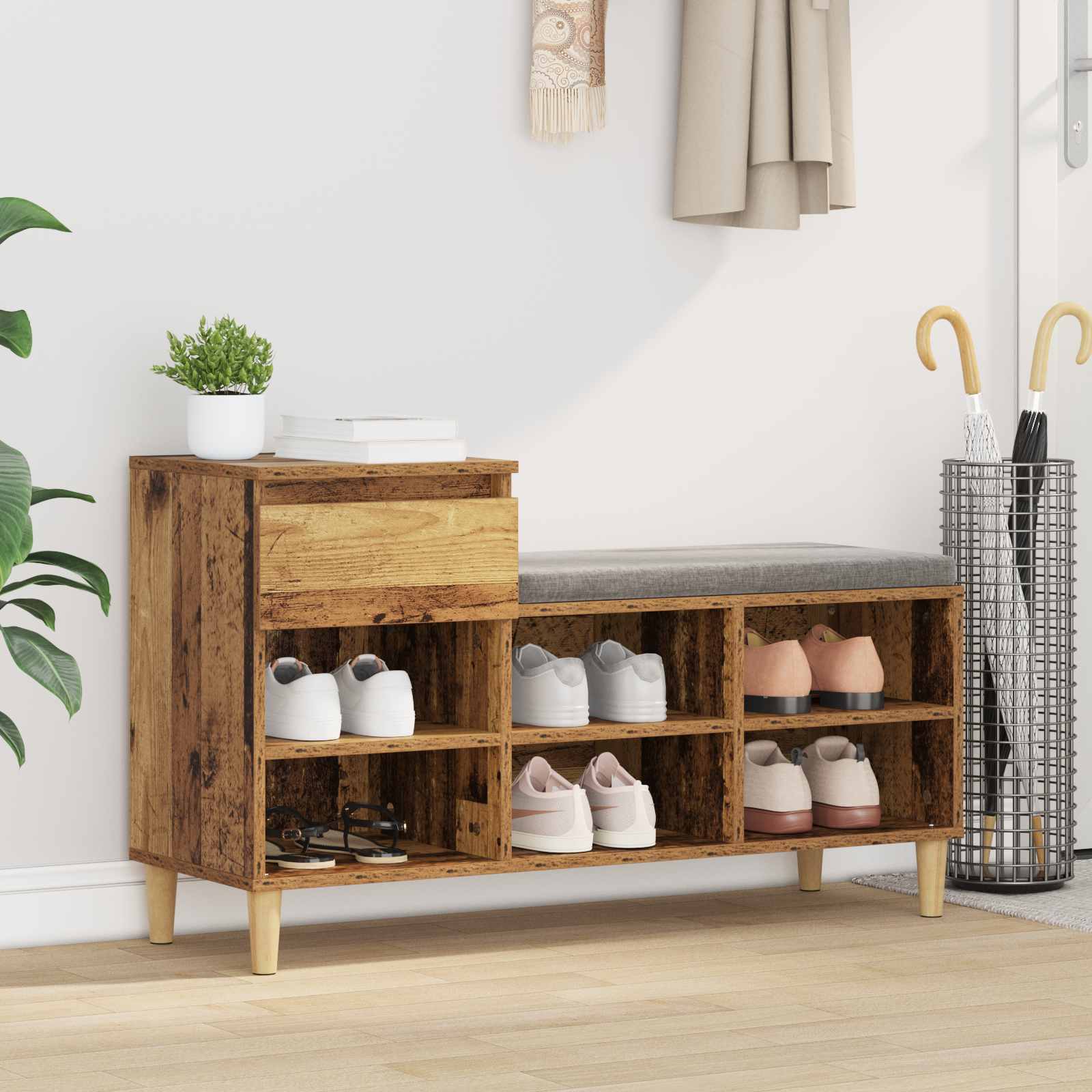 Vidaxl schoenenkast 102 x 36 x 60 cm bewerkt hout oud hout