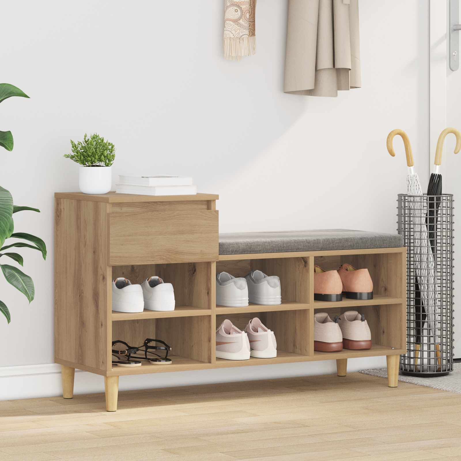 Vidaxl schoenenkast 102 x 36 x 60 cm bewerkt hout artisanaal eiken