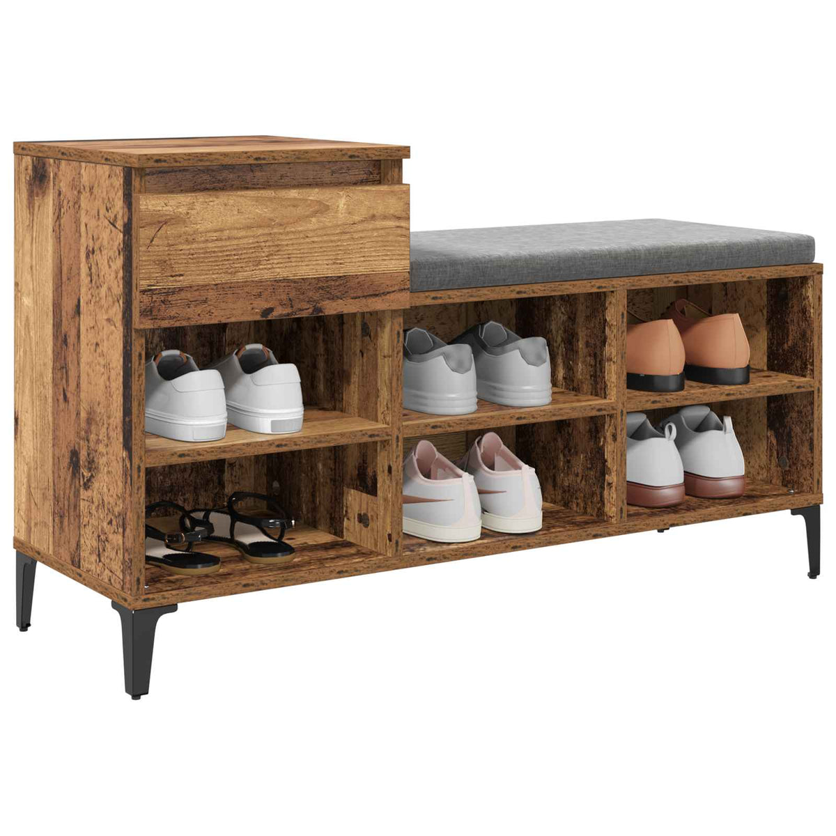 Vidaxl schoenenkast 102 x 36 x 60 cm bewerkt hout oud hout