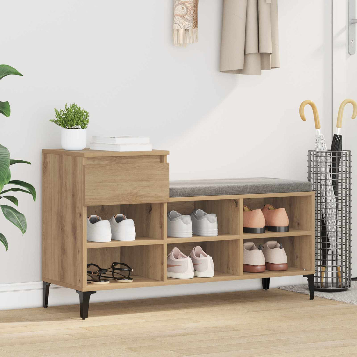 Vidaxl schoenenkast 102 x 36 x 60 cm bewerkt hout artisanaal eiken