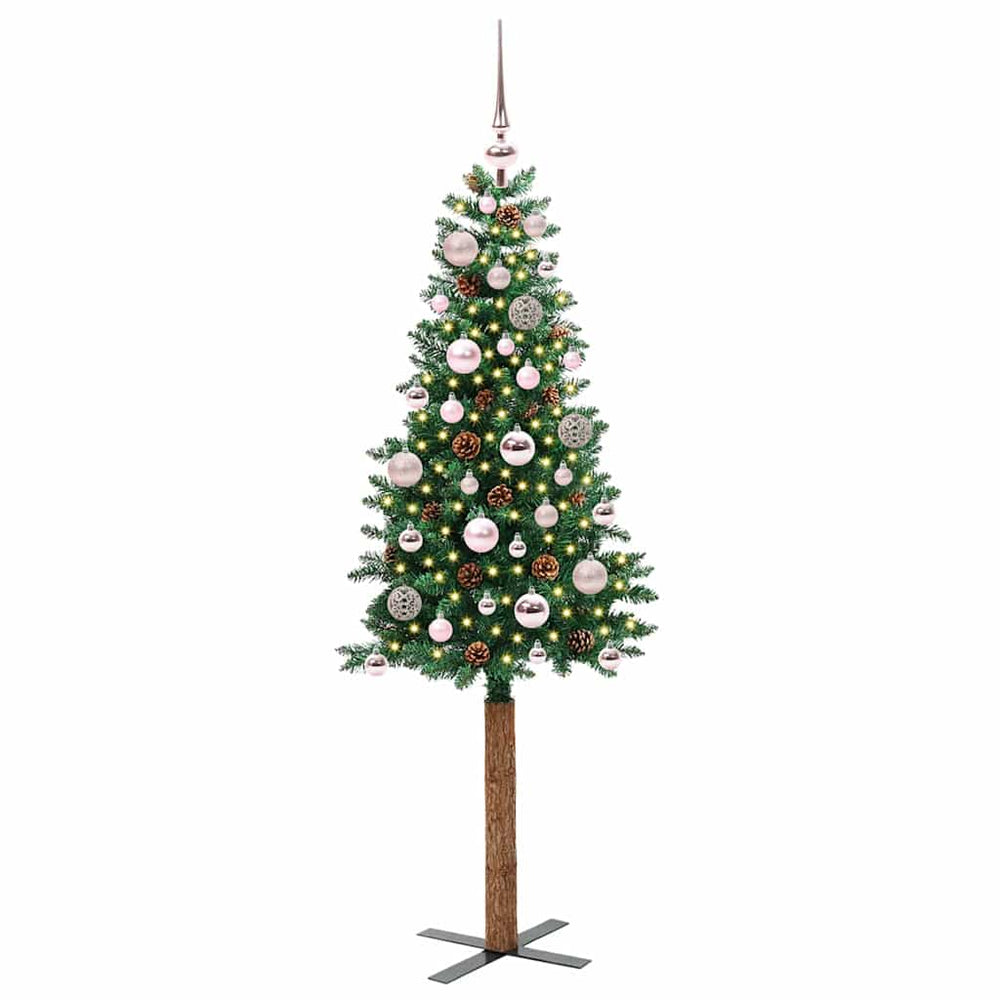 Vidaxl slanke kerstboom groen 150 cm pvc en massief dennenhout