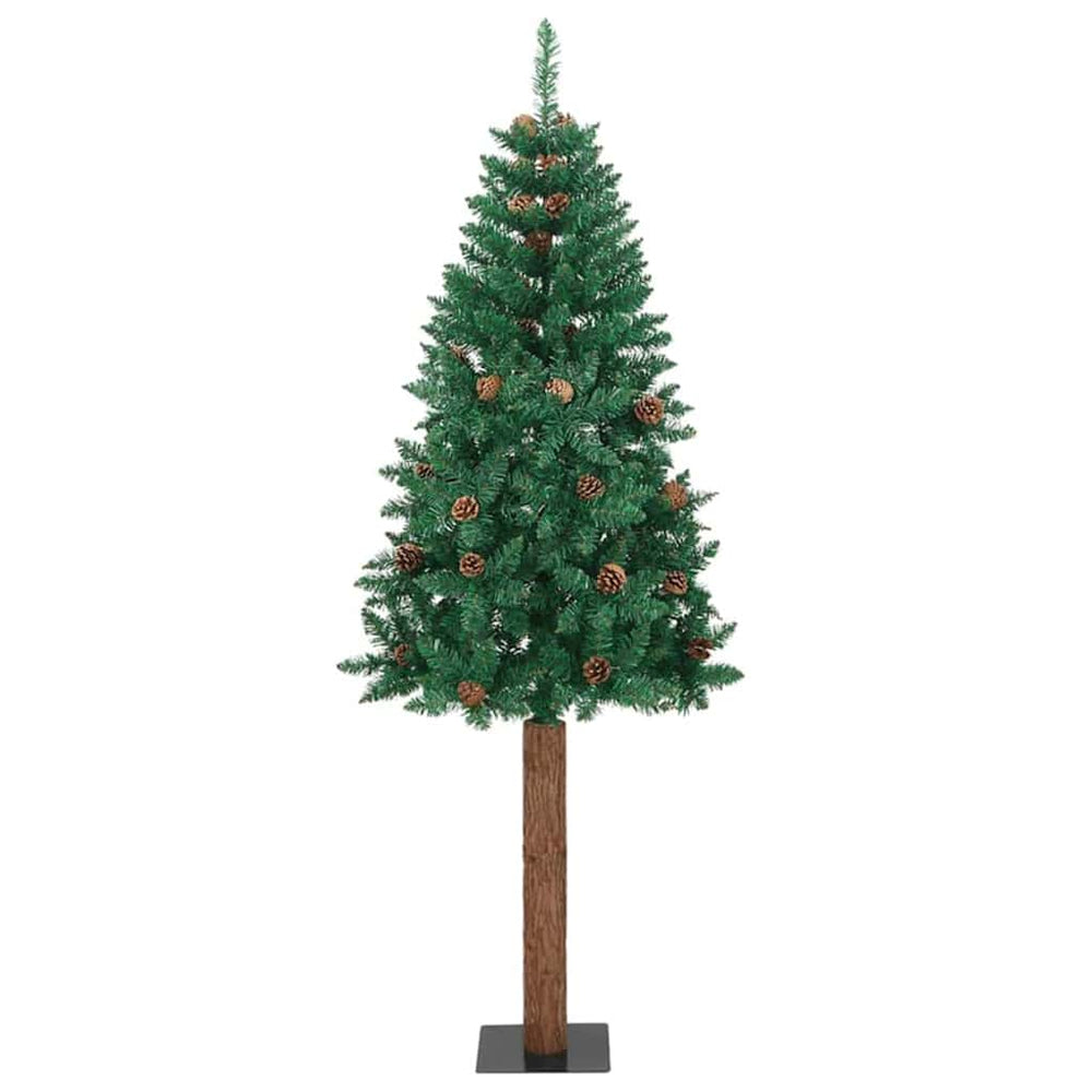 Vidaxl slanke kerstboom groen 180 cm pvc en massief dennenhout