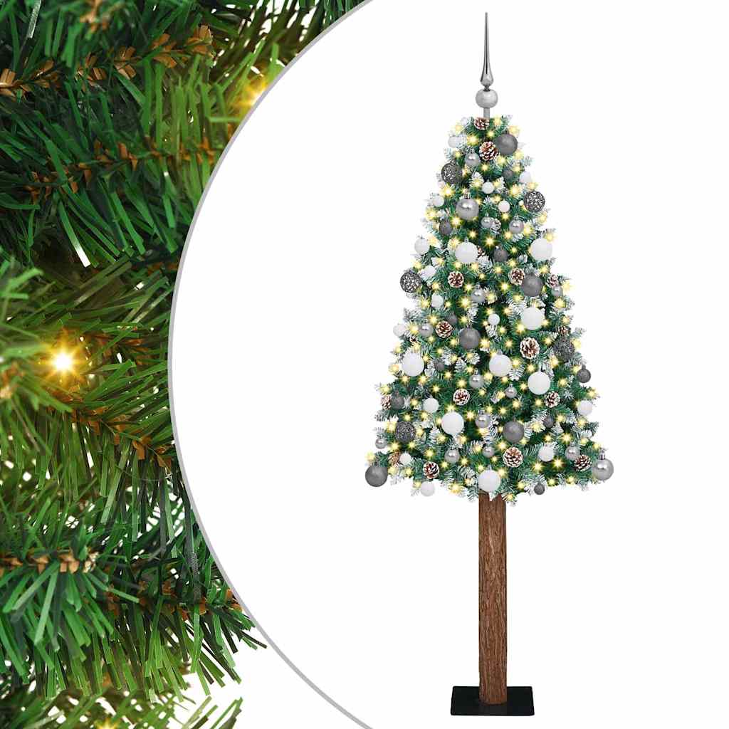 Vidaxl slanke kerstboom groen 180 cm pvc en massief dennenhout