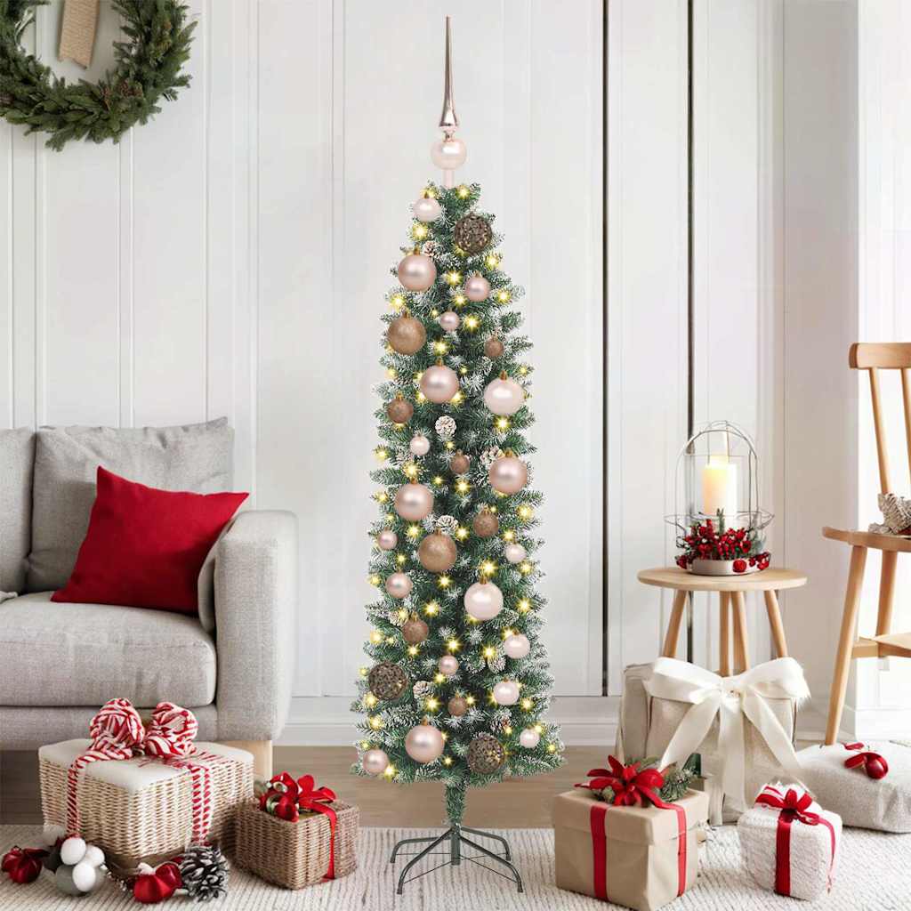 Vidaxl kunstmatige slanke kerstboom met 150 led groen en wit 120 cm
