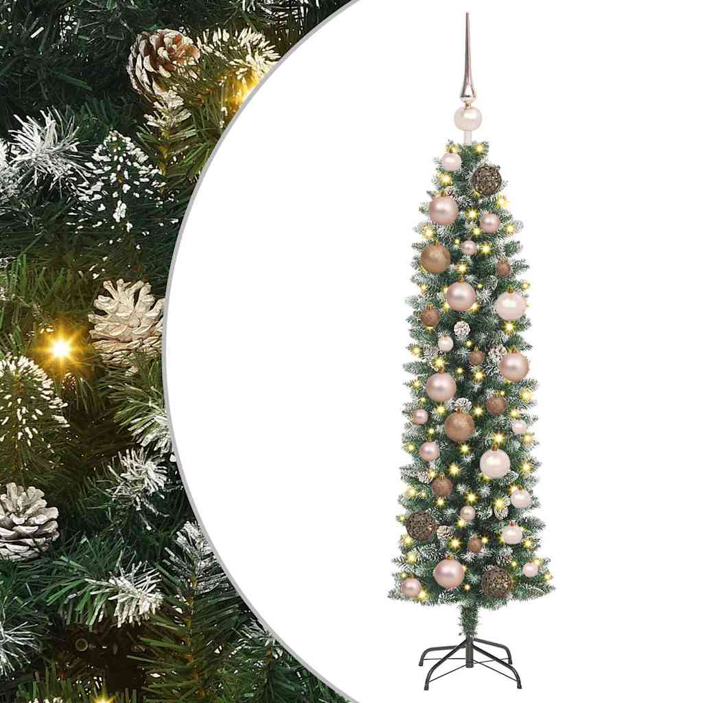 Vidaxl kunstmatige slanke kerstboom met 150 led groen en wit 120 cm