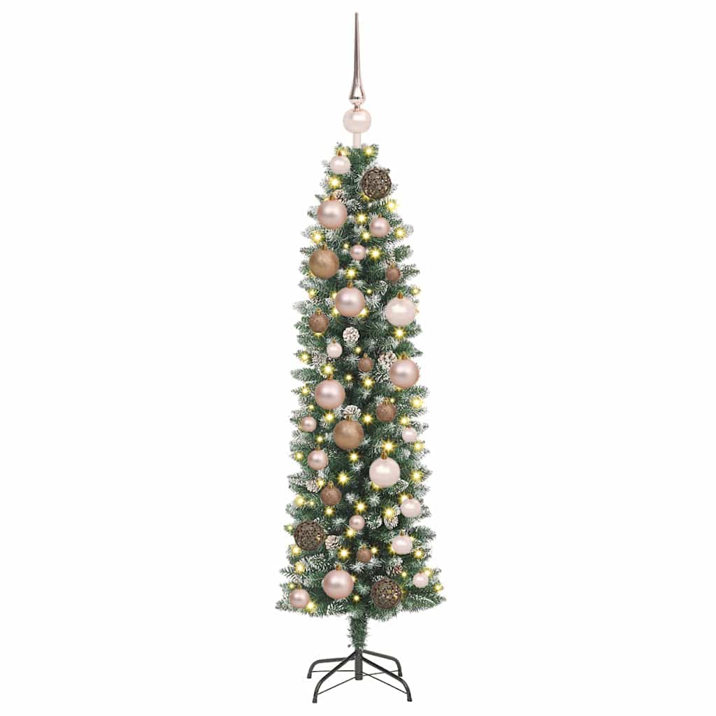 Vidaxl kunstmatige slanke kerstboom met 150 led groen en wit 120 cm